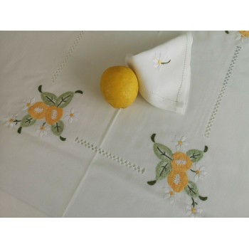 RICCA TOVAGLIA X12 IN MISTO LINO (40%LINO 60%COTONE) CON RICAMO LIMONI A MANO