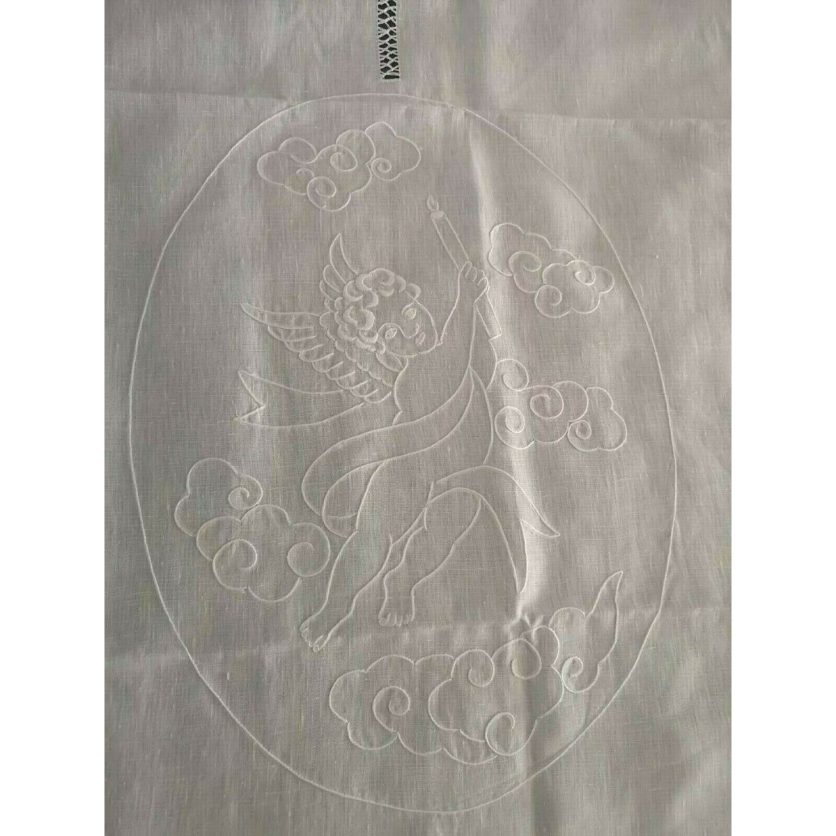 Coppia Tende in purissimo lino ricamo Intaglio Farfalle a mano tenda  60x240cm