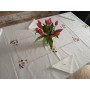 Elegante Tovaglia x6 misto lino con ricamo punto pieno a mano 135x175 cm