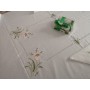 Elegante Tovaglia x6 misto lino con ricamo punto pieno a mano 135x175 cm