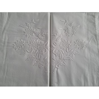 Spettacolare Lenzuolo Cotone Percalle ricamo Punto Pieno a mano Sheet handmade