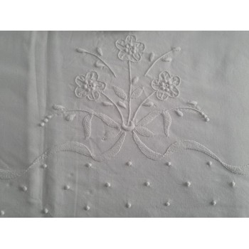 Spettacolare Lenzuolo Cotone Percalle ricamo Punto Pieno a mano Sheet handmade